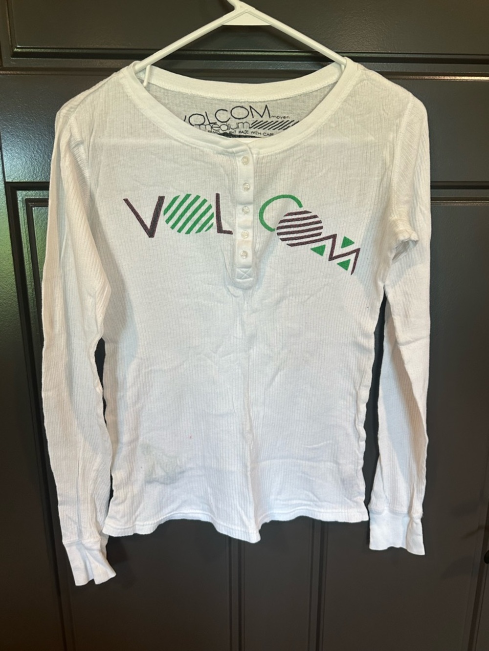 Volcom White Long Sleeve Ribbed Top
